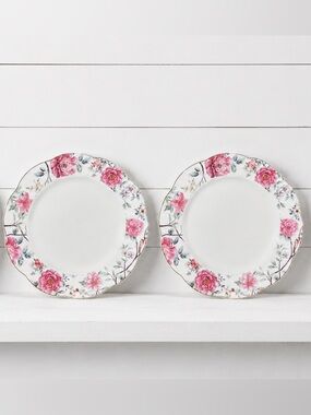 Grace’s Teaware 2- Dinner plates, NEW Floral Porcelain Dinner Plates Pink Rose